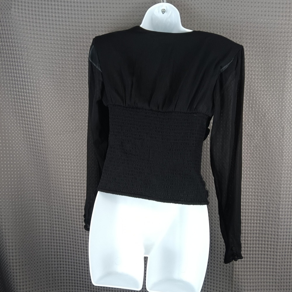 Express Black Ruched Top Small Whimsigoth Sheer Sleeve Fitted Y2K - Picture 8 of 14